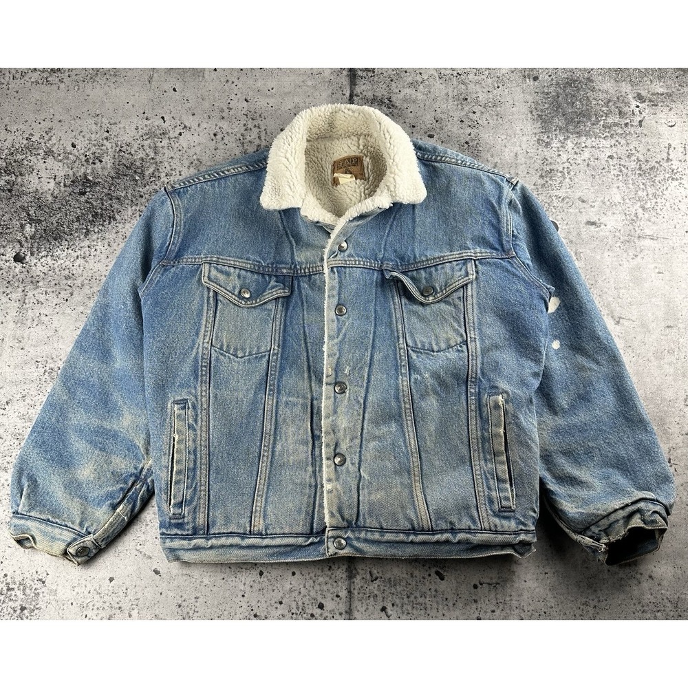 Vintage 80s GAP Denim Sherpa Lining Honey Comb Fade‎ Size Medium Jean Jacket